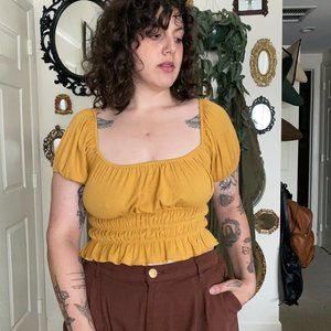 Yellow Peasant Crop Top